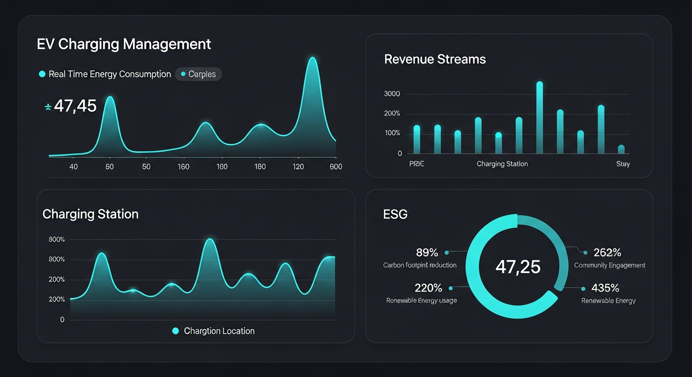 EV+ charging management dashboard showing real-time performance metrics and uptime data